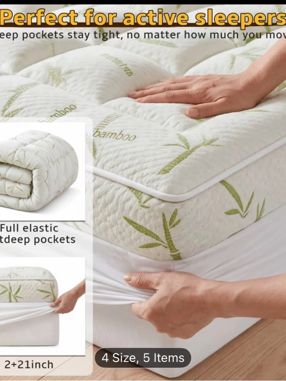 Plush Bamboo-Print Mattress Topper - White
